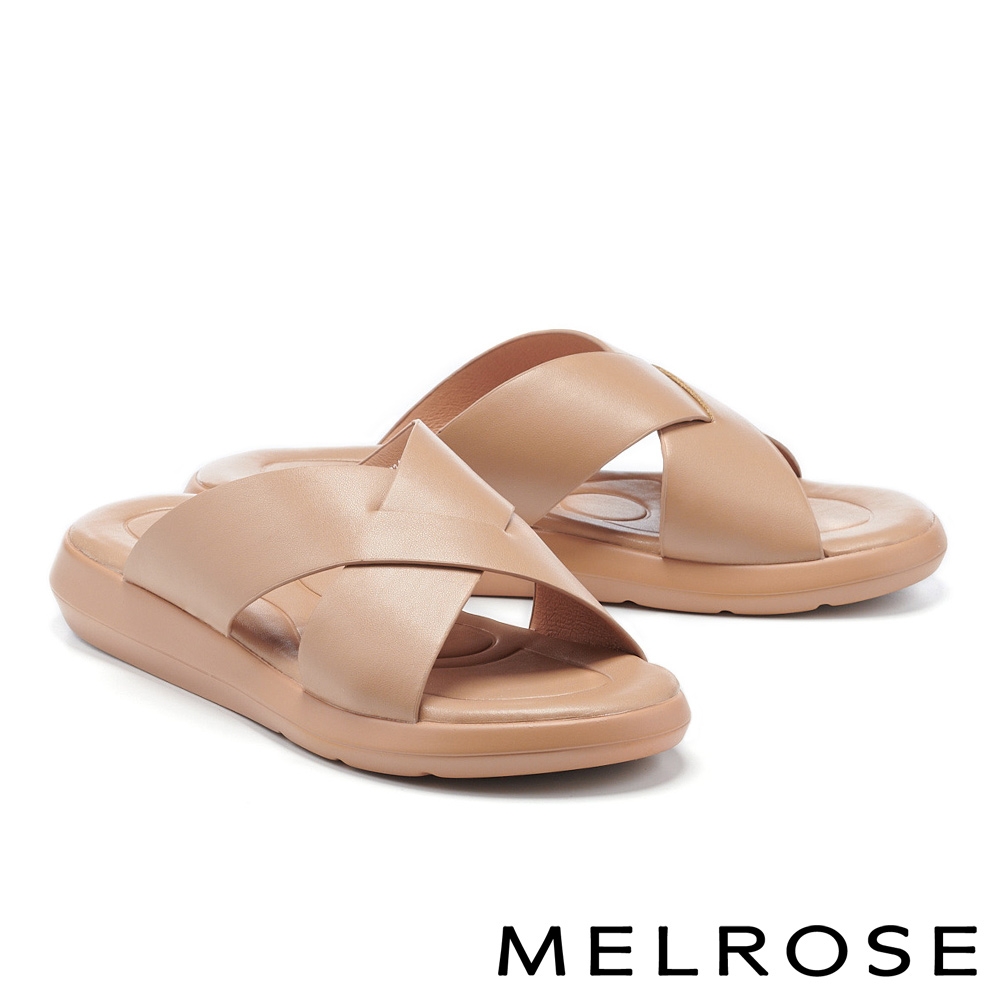 拖鞋 MELROSE 極簡純色交叉寬帶厚底拖鞋－棕