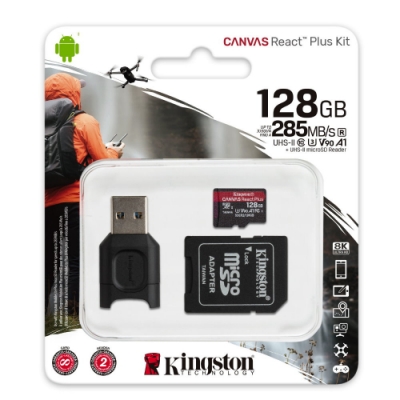 金士頓 MLPMR2 MicroSDXC 285MB UHS-II 128G CANVAS React Plus Kit 記憶卡+讀卡機