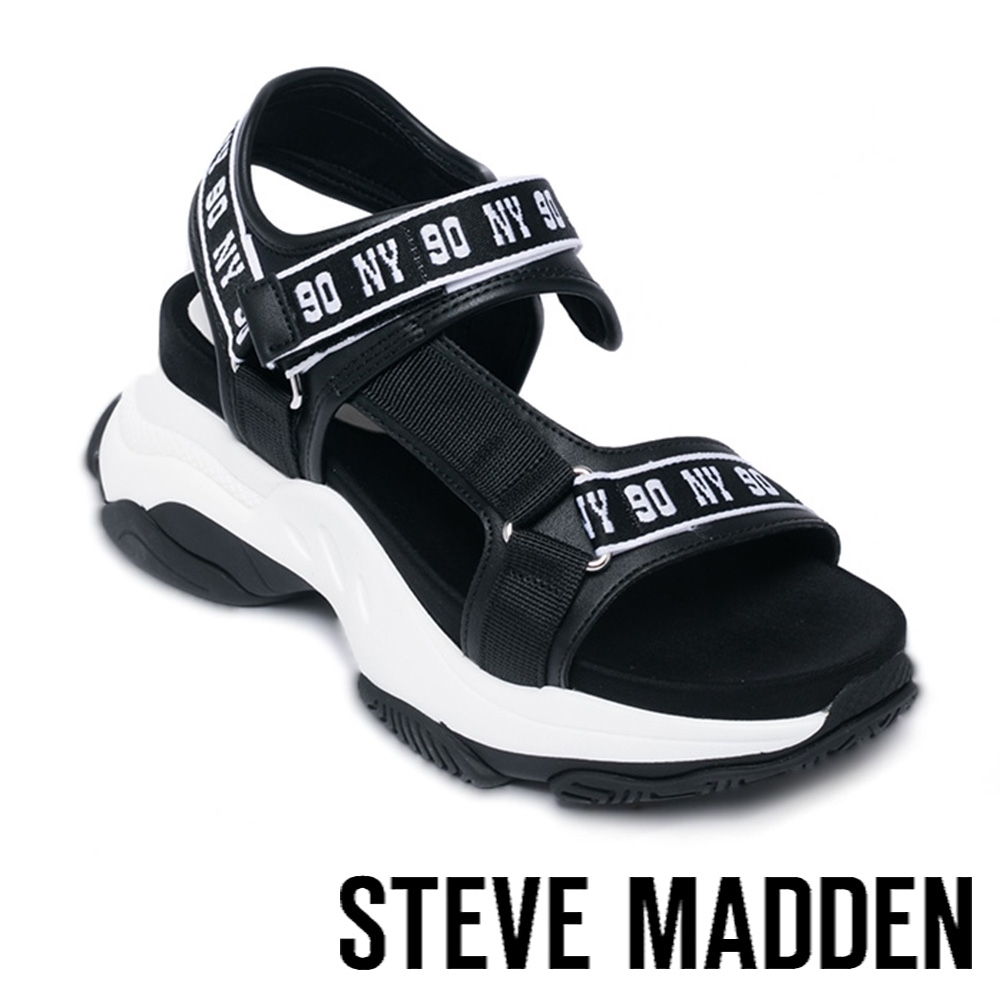 STEVE MADDEN-MAGNITUDE 前衛粗帶舒適氣墊涼鞋-黑色