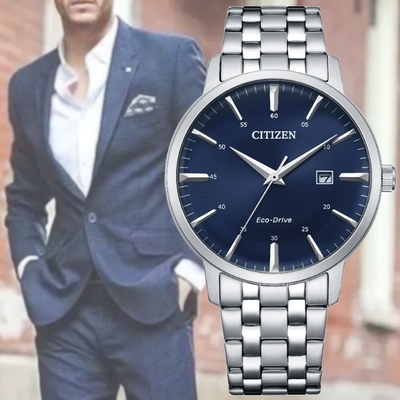 CITIZEN 星辰 GENTS 光動能 日系簡約不鏽鋼紳士腕錶-藍40mm(BM7461-85L 防水50米)