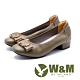 W&M 圓扣牛皮舒適娃娃鞋 中粗跟女鞋-綠(另有黑) product thumbnail 1
