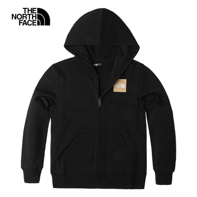 【The North Face 官方旗艦】【新年款】北面兒童黑色大尺寸煙火LOGO印花休閒連帽外套｜89W5JK3