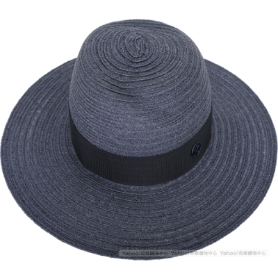 Maison Michel Virginie 同色緞帶軟呢草編寬簷紳士帽(海軍藍) | 精品 