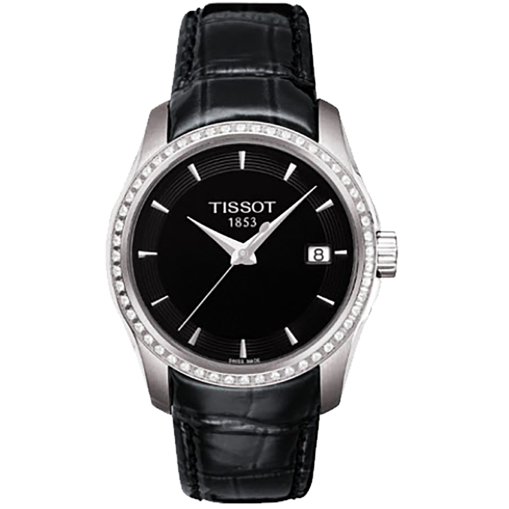 TISSOT 天梭 官方授權 T-Trend Couturier Lady 時尚簡約鑽錶-黑/32mm T0352106605100