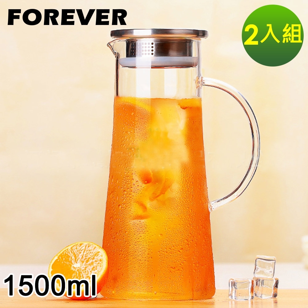 日本FOREVER  耐熱玻璃把手水壺1500ML 2入/組