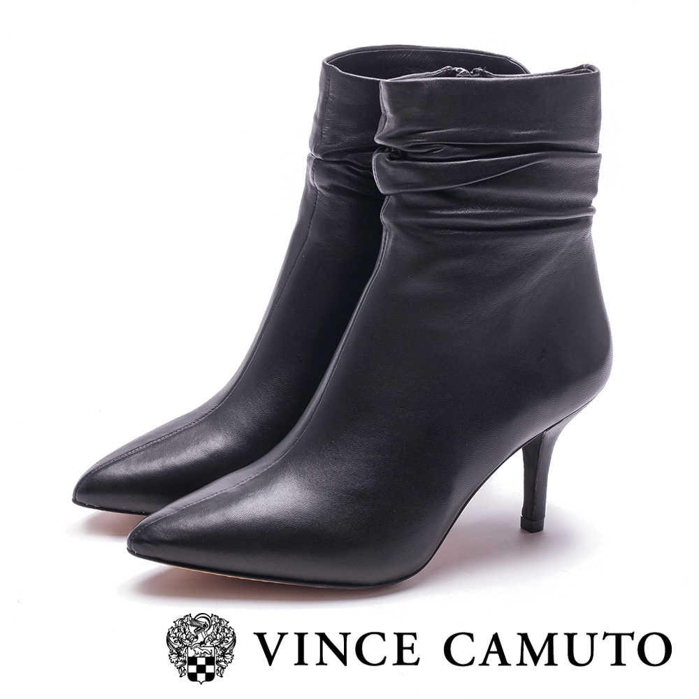 VINCE CAMUTO-小羊皮抓皺高跟中筒靴-黑色