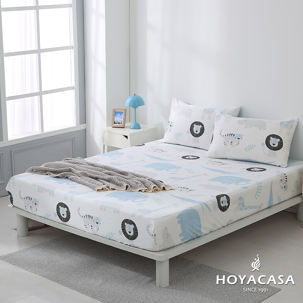 HOYACASA 100%天絲枕套床包三件組-派對動物(加大)