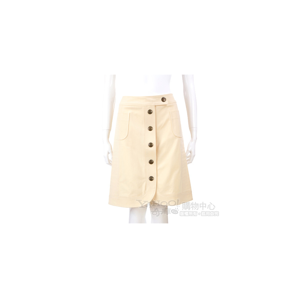 MOSCHINO 絎縫拼接羊毛混紡米黃色排釦及膝裙