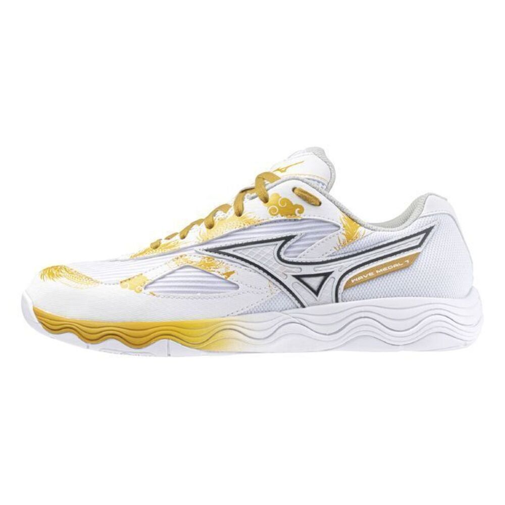 Mizuno Wave Medal 7 [81GA231512] 男 桌球鞋 運動 訓練 比賽 止滑 避震 穩定 白黃