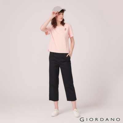 GIORDANO 女裝素色鬆緊腰九分休閒褲-09 標誌黑