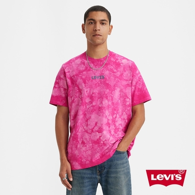 Levis 男款 寬鬆版短袖T恤 / 高密度膠印海報體Logo 粉紅渲染