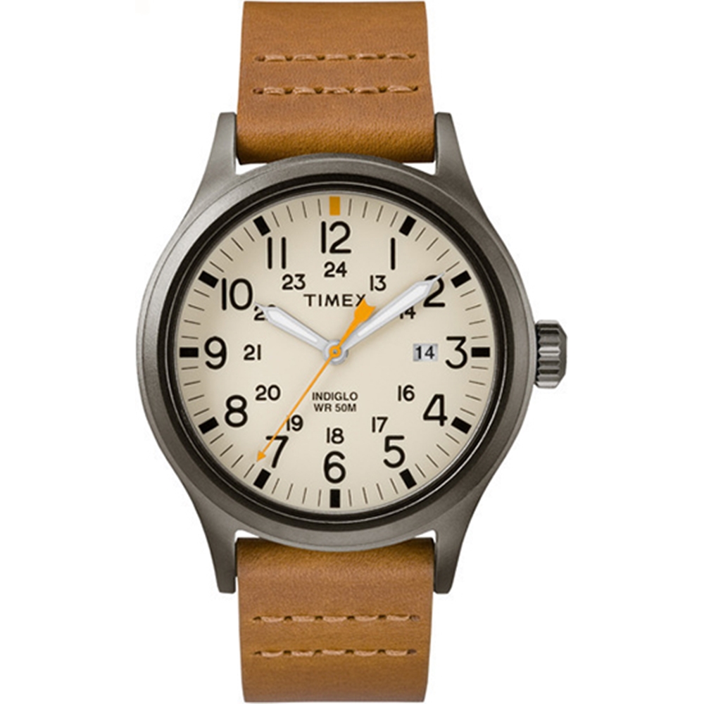 TIMEX 遠征系列 超越巔峰登山探險腕錶-米面x駝色錶帶/40mm