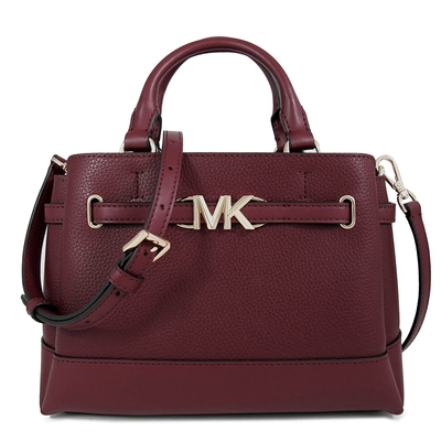 MICHAEL KORS Reed 金字MK LOGO鵝卵石紋皮革腰帶配飾三層兩用包(深櫻桃紅)