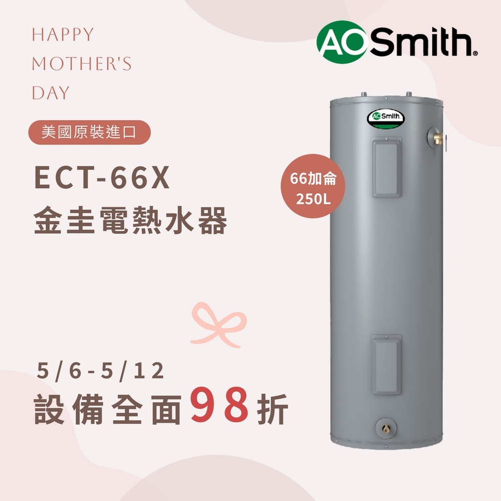 【AOSmith】66加侖/250L落地儲熱型電熱水器 ECT-66X