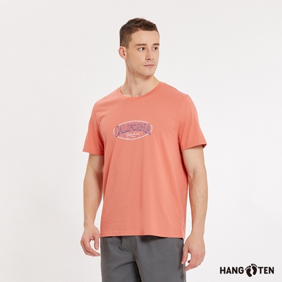 Hang Ten-男裝-舒爽棉吸濕快乾胸前印花短袖T恤-粉橘