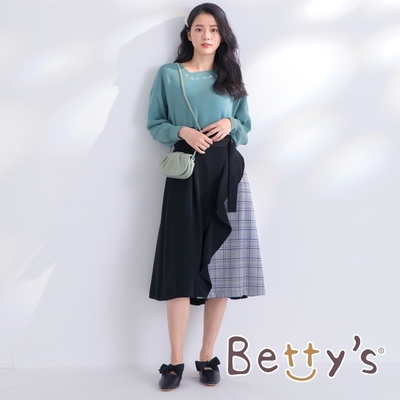 betty’s貝蒂思 千鳥格拼接長版荷葉裙(黑色)