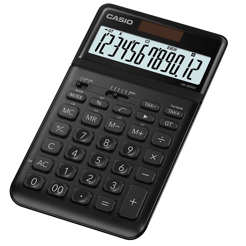 CASIO 12位元時尚霧面系列桌上型計算機(JW-200SC-BK)-耀岩黑