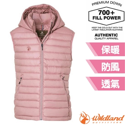 荒野 WildLand 女新款 700FP可回溯羽絨連帽保暖背心_摩曼粉