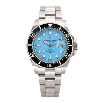 Valentino Coupeau 范倫鐵諾 古柏 芙蓉藍陶瓷黑水鬼腕錶 (銀色/藍面/鋼帶)
