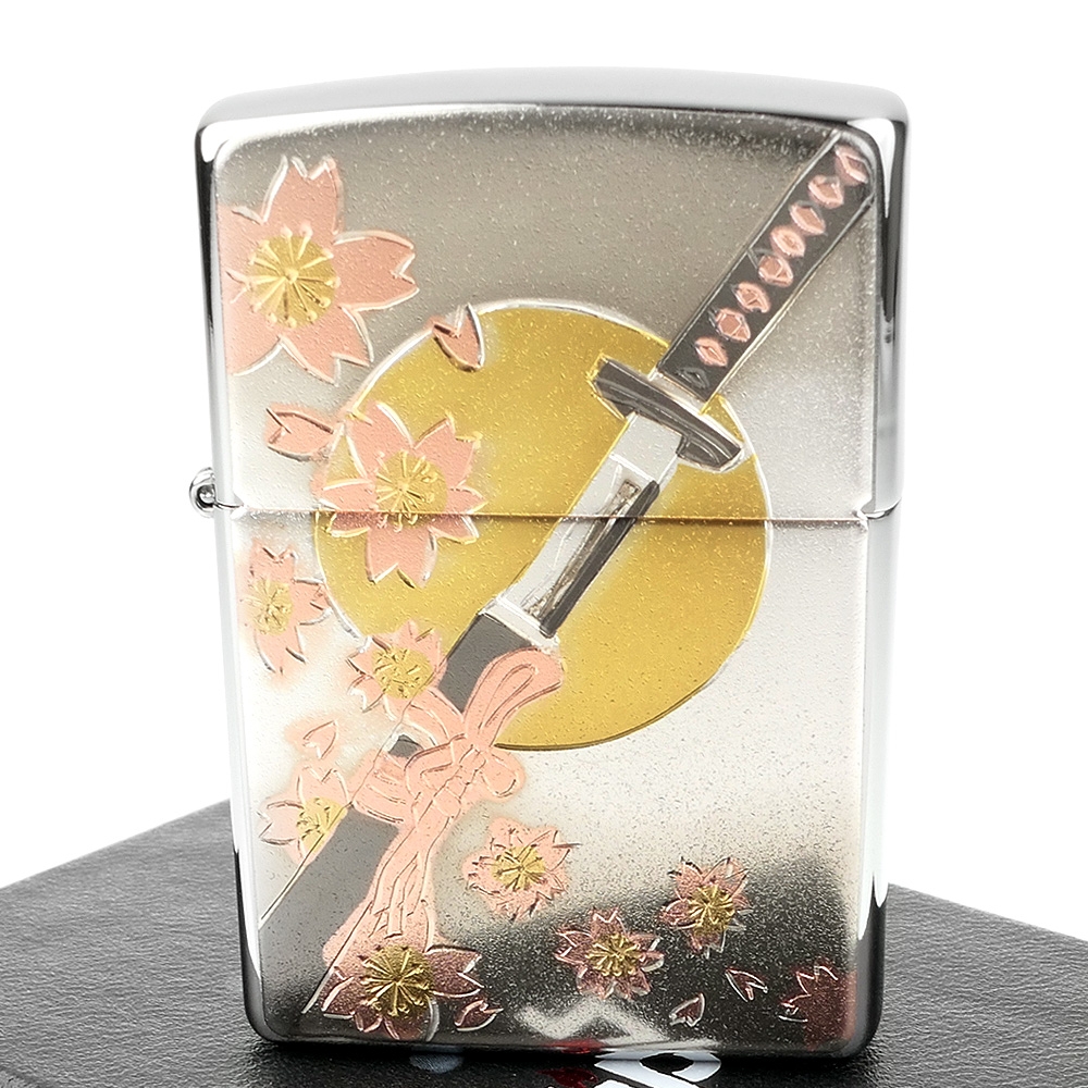 ZIPPO 日系~傳統藝術-武士刀圖案電鑄板貼片加工打火機