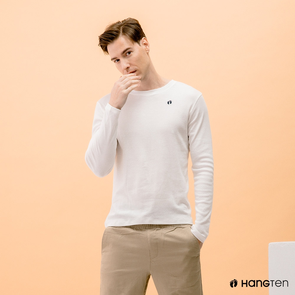 Hang Ten-男裝-腳ㄚ長袖T恤-白色