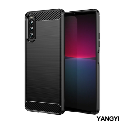 yangyi揚邑 sony xperia 10 iv 碳纖維拉絲紋軟殼散熱防震抗摔手機殼-黑