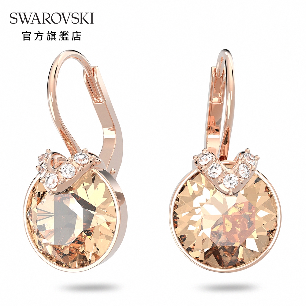 SWAROVSKI 施華洛世奇 Bella V 水滴形耳環圓形切割, 粉紅色, 鍍玫瑰金色調