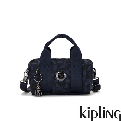 Kipling 沉穩藍三角花紋輕巧圓筒手提肩背兩用包-BINA MINI