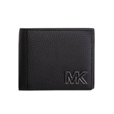 Michael Kors Cooper 荔枝皮革MK LOGO 對開零錢包短夾(黑色)