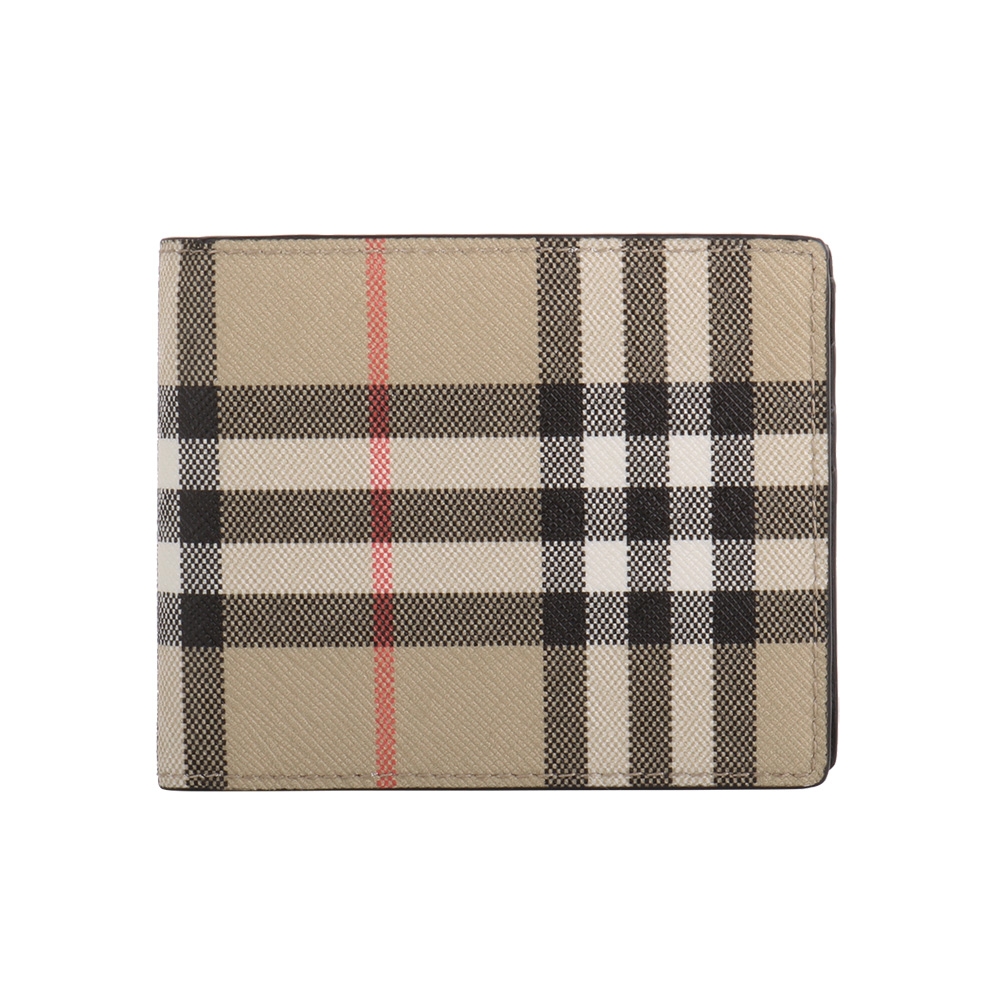 Burberry 格紋PVC 皮革8卡對開小短夾(卡其米)