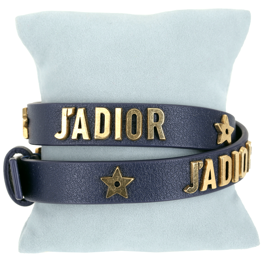 Dior J’ADIOR 金字小牛皮雙圈手環/頸鍊(深藍色)