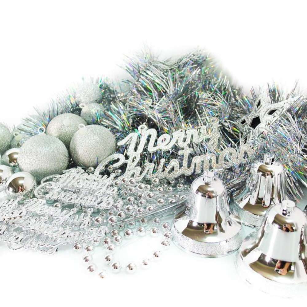 摩達客 聖誕裝飾配件包組合~純銀色系 (2尺(60cm)樹適用)(不含聖誕樹)(不含燈)