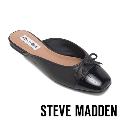 STEVE MADDEN-NELLA 拼接蝴蝶結平底穆勒拖鞋-黑色