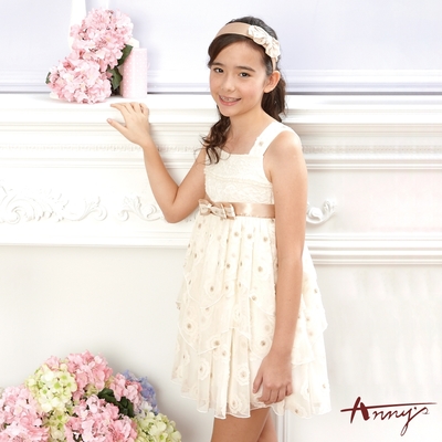 Annys安妮公主-春日花田層次網紗拼接春夏款吊帶禮服*5107米白