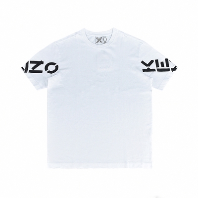 KENZO標籤LOGO袖口黑字設計純棉圓領短袖T恤(男款/白)
