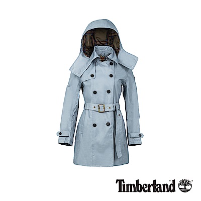 Timberland 女款淺藍灰色防水雙排釦綁帶經典風衣|B3101