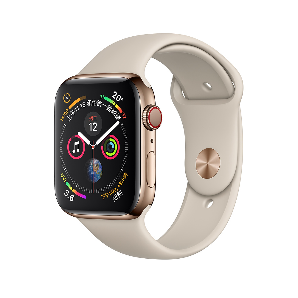 Apple Watch Series 4 LTE 44mm金色不鏽鋼錶殼搭配石色運動型錶帶