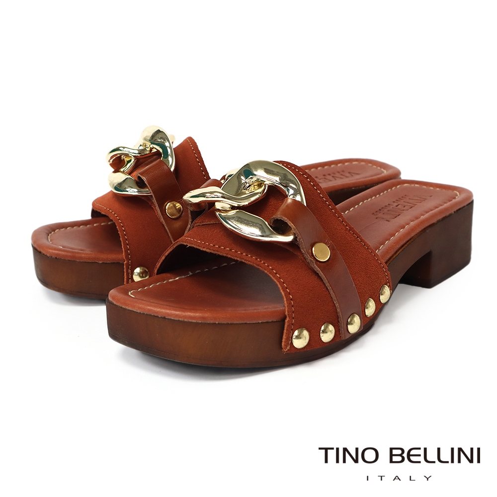 TINO BELLINI 義大利進口雙金環麂皮厚底涼拖鞋FSRV001(焦糖)