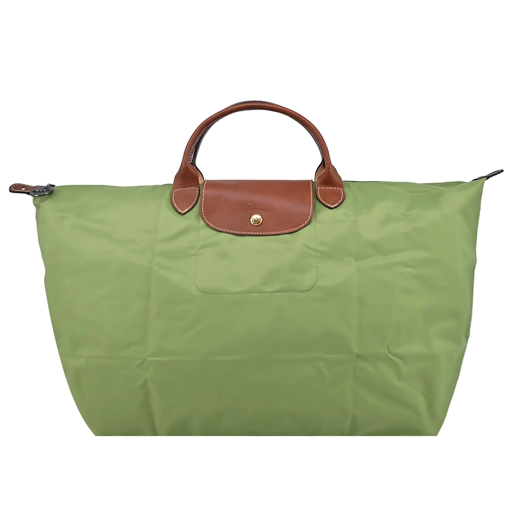 LONGCHAMP LE PLIAGE系列短把再生尼龍摺疊水餃旅行袋(小/苔蘚綠)LONGCHAMP