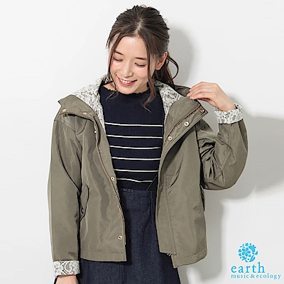 earth music 蕾絲花邊內裡拼接連帽外套