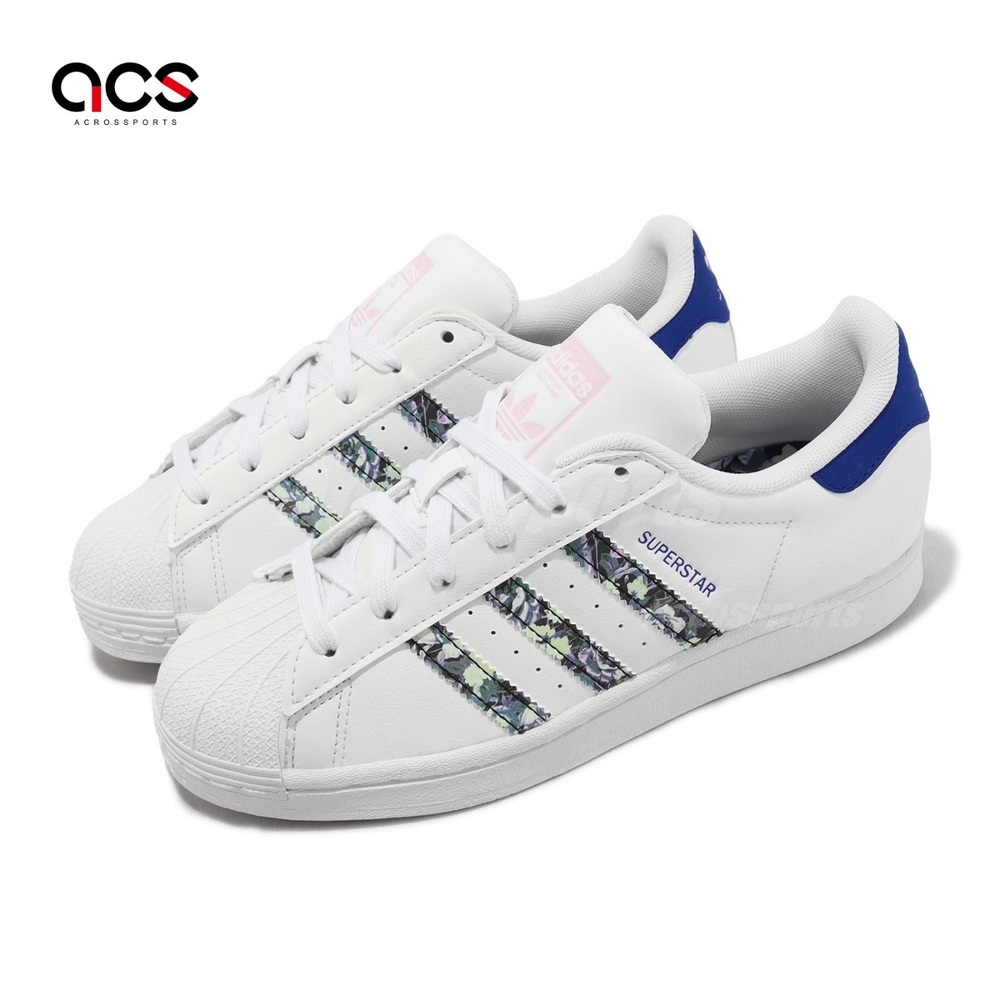 adidas 休閒鞋Superstar W 女鞋白藍皮革貝殼頭鋸齒三線三葉草愛迪達