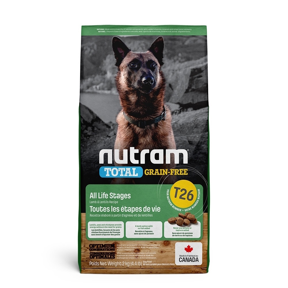 NUTRAM 紐頓 T26 無穀低敏羊肉 全齡犬糧(潔牙顆粒)2kg 2包