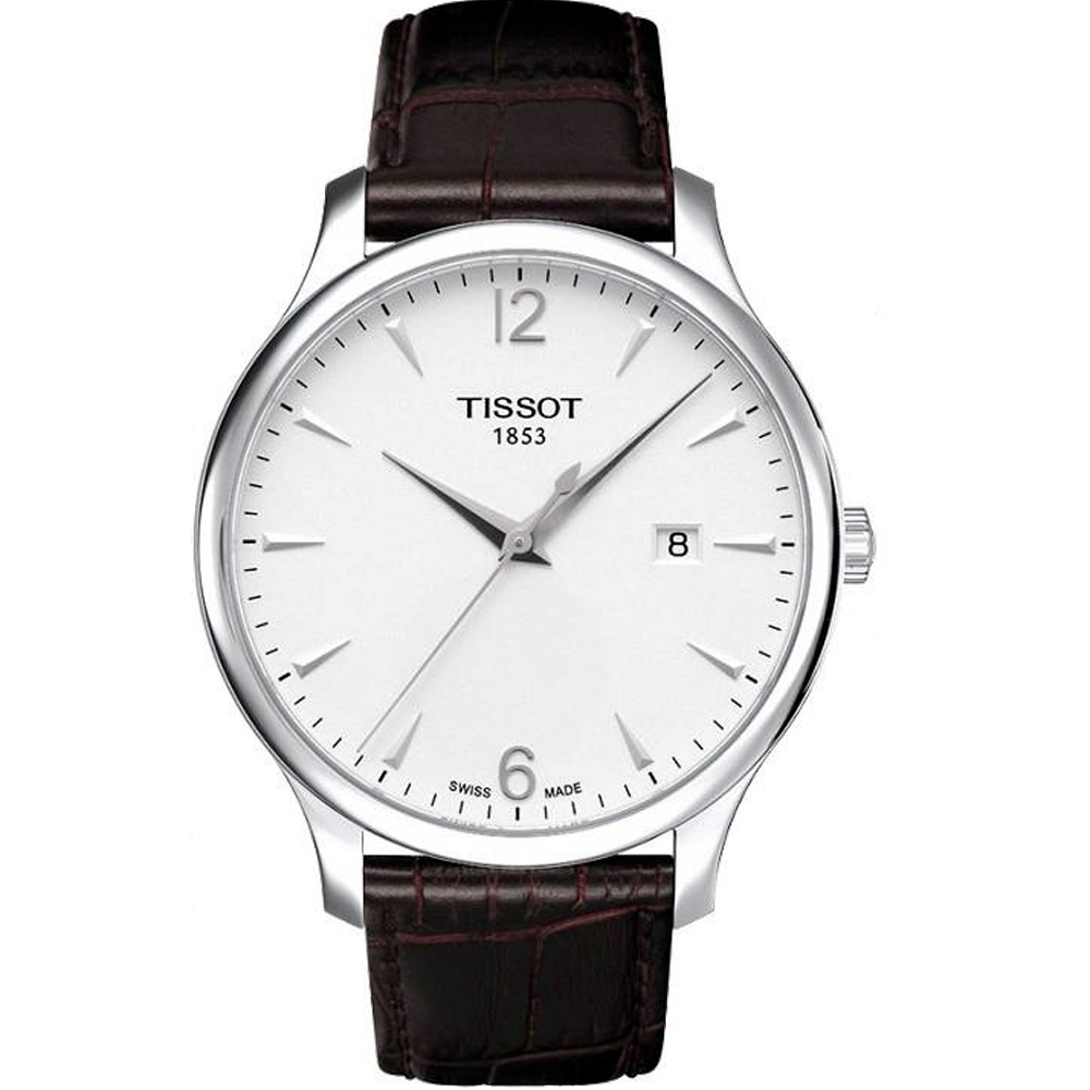 TISSOT 天梭 官方授權 Tradition 復刻大三針腕錶 送禮首選-白x咖啡色錶帶/42mm T0636101603700