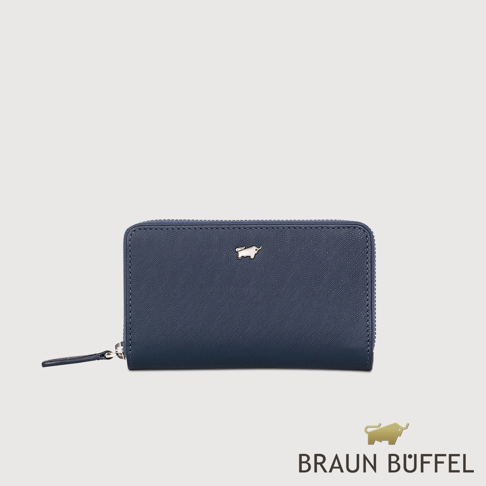 【BRAUN BUFFEL 德國小金牛】台灣總代理 HOMME-M 拉鍊零錢包-深藍色/BF306-161-MAR