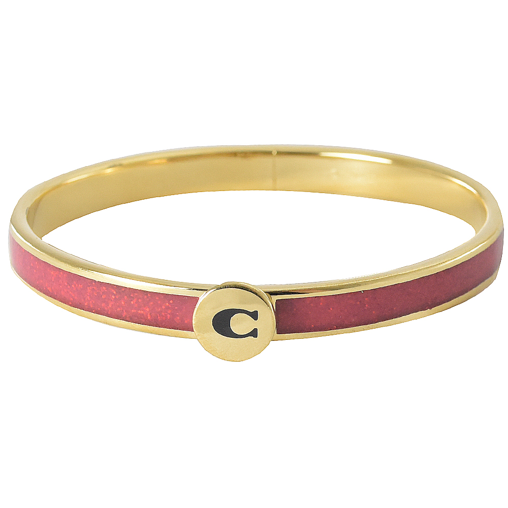 COACH C字LOGO金蔥裝飾邊細版手環(紅/金)