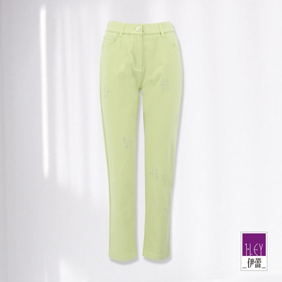 ILEY伊蕾 星星燙鑽造型棉質彈性粉彩牛仔褲(綠色；M-XL)1232338615