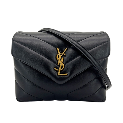 YSL Loulou Toy 仿舊金logo牛皮斜背包(678401-黑)