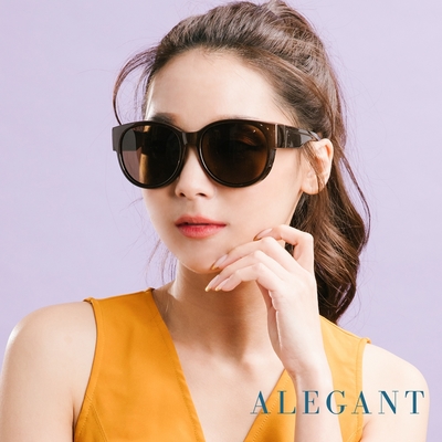 ALEGANT時尚暖栗棕圓框全罩式寶麗來偏光墨鏡/外掛式UV400太陽眼鏡(包覆式/車用太陽眼鏡)