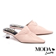 拖鞋 MODA Luxury 復古時尚抓皺羊皮穆勒高跟拖鞋－粉 product thumbnail 1