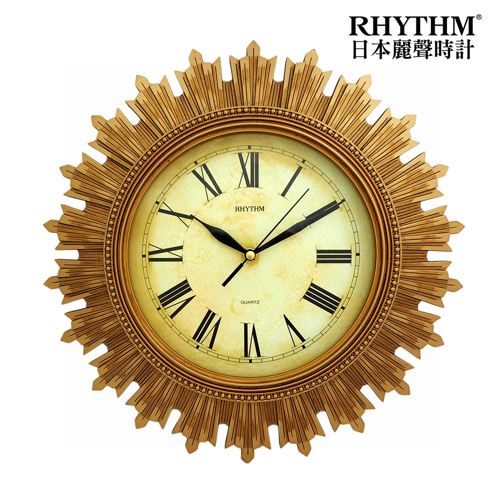 RHYTHM日本麗聲 復古向日葵造型超靜音掛鐘/37cm